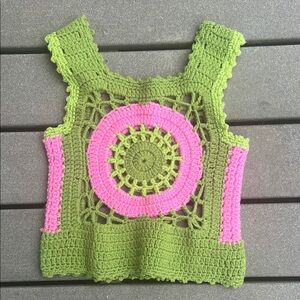 Vintage Green and Pink Crochet Tank Top